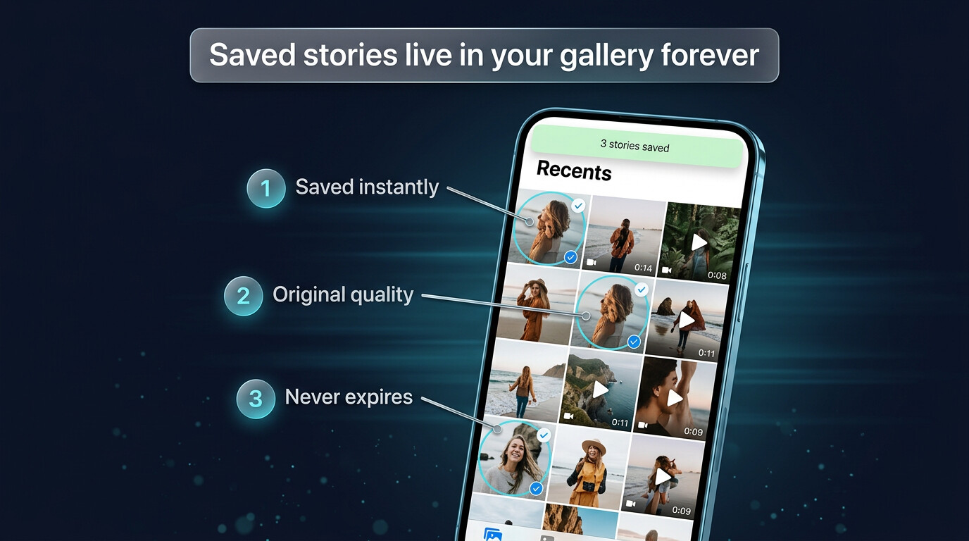 Organised archive of saved Instagram stories on a laptop