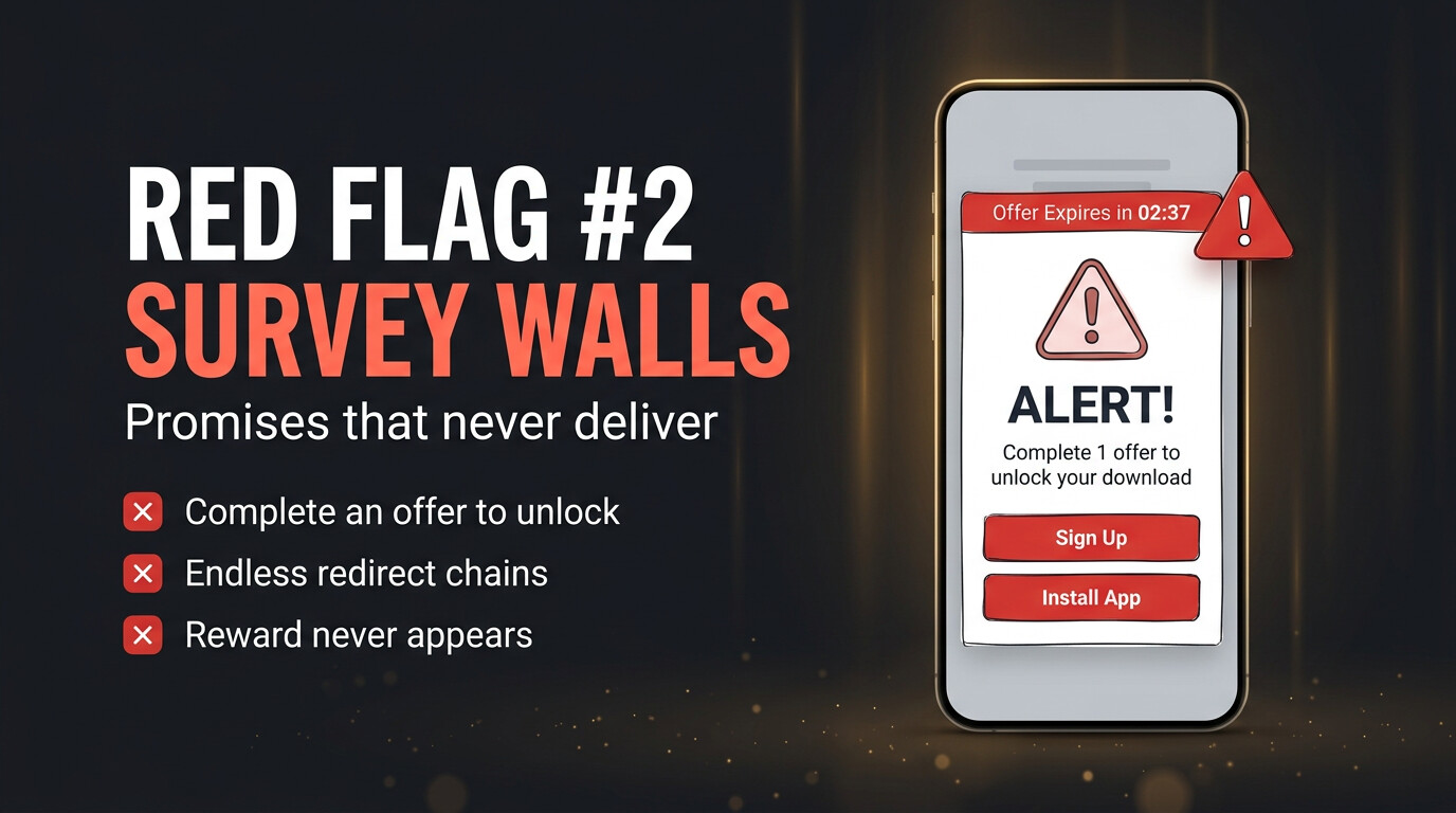 A survey-wall scam modal saying complete an offer to unlock the download, stuck at 99 percent