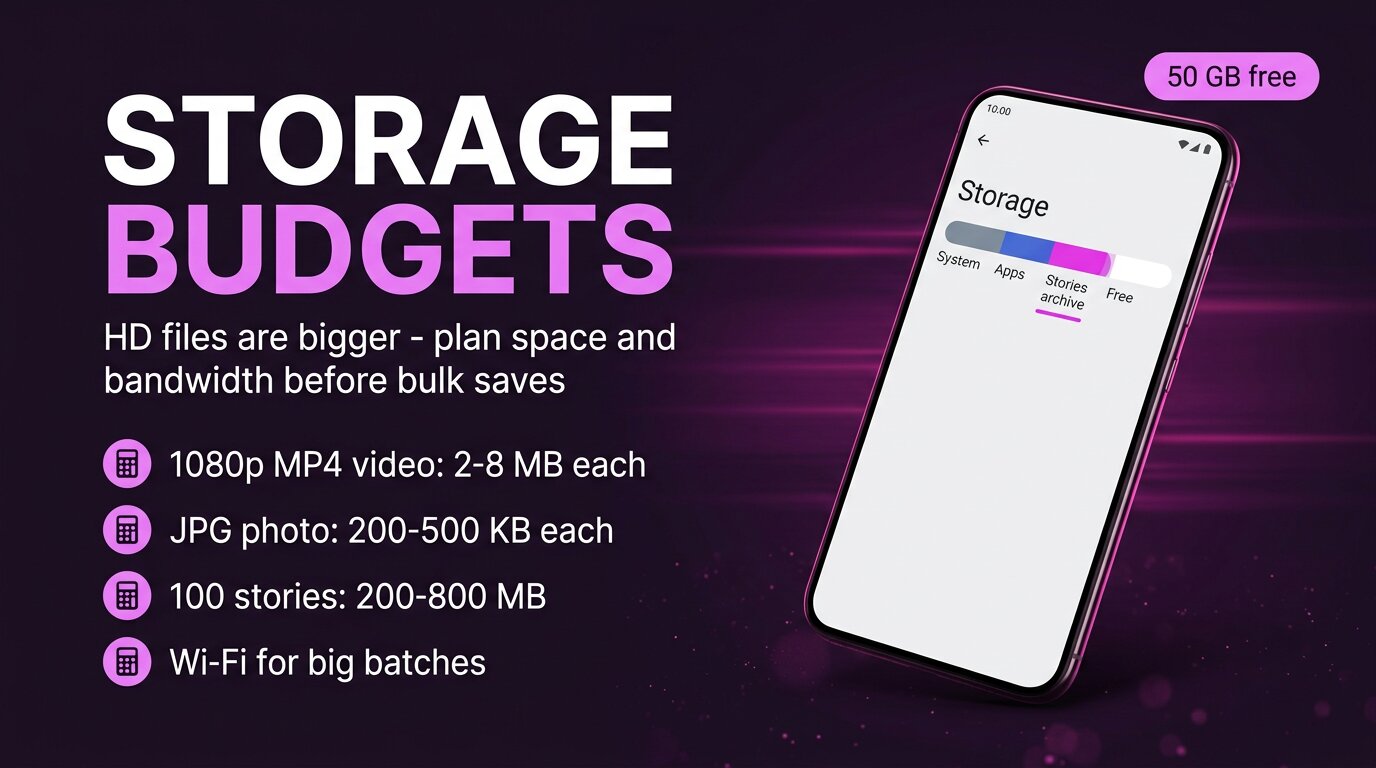 Bandwidth and storage planning for HD story downloads